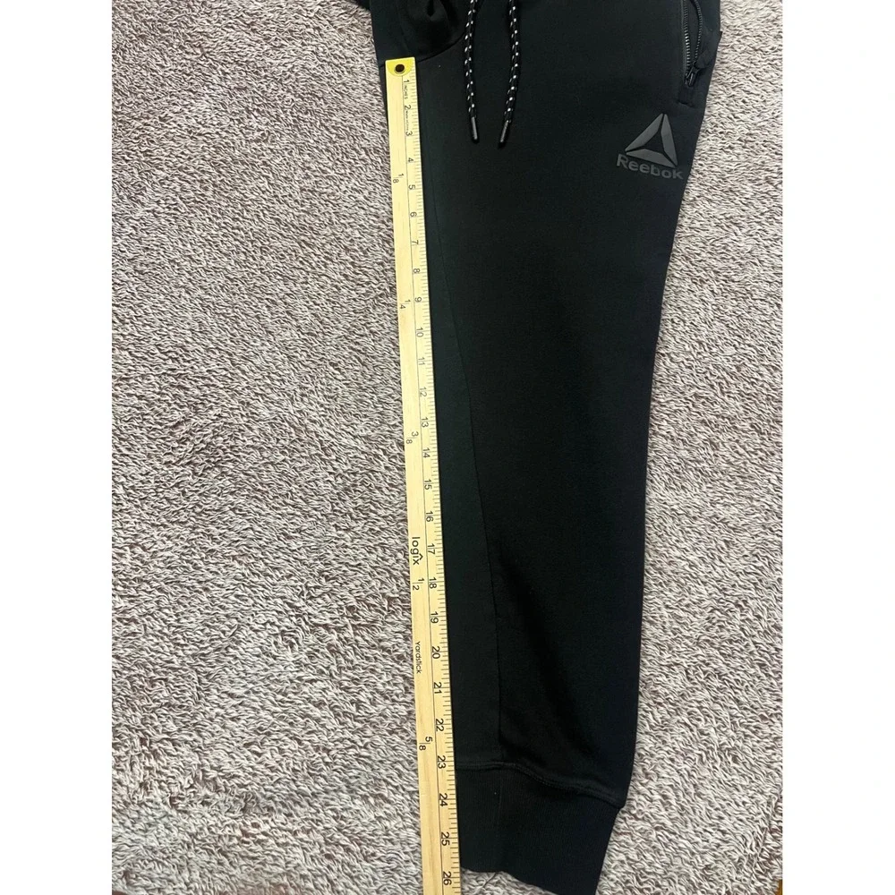 Reebok Mens S Black Fleece Jogger Sweatpants Zipper Pockets Tapered Athletic
